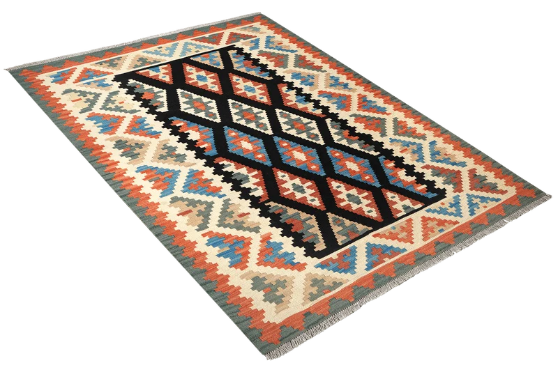 Kelim Gashgai · Handgewebt – Schwarz, 194x150 cm