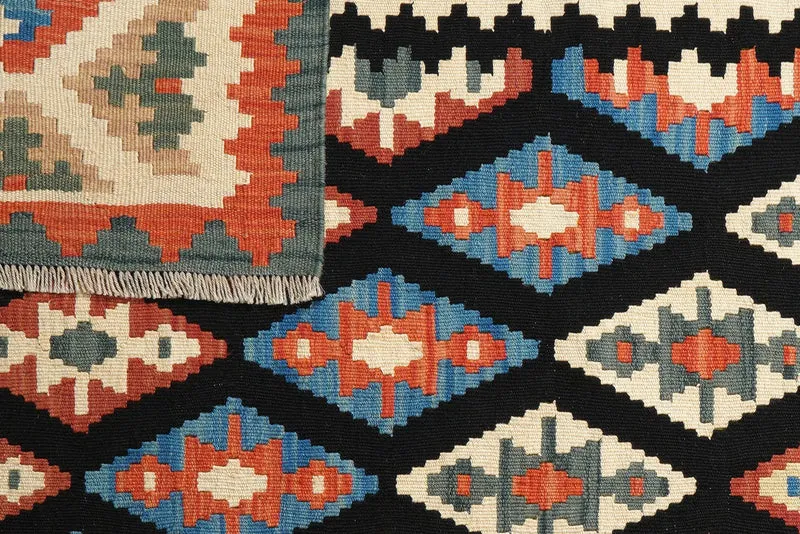 Kelim Gashgai · Handgewebt – Schwarz, 194x150 cm