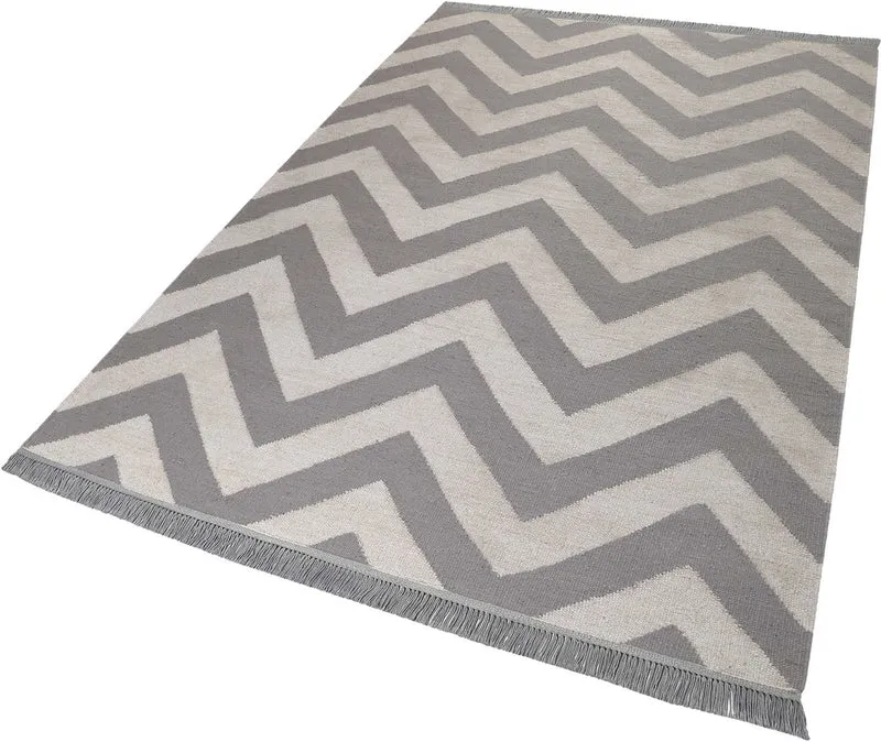 Kelim Teppich Grau Blau aus Naturfasern "Zig-Zag" WECONhome