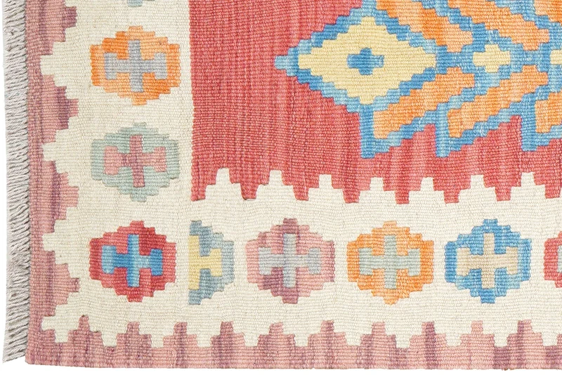Kelim Gashgai · Handgewebt – Rot, 241x66 cm