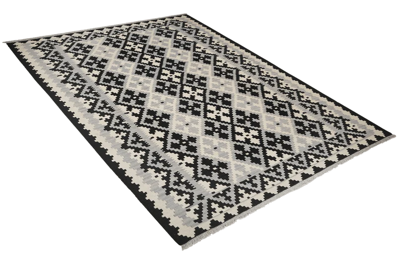 Kelim Gashgai · Handgewebt – Schwarz, 239x177 cm
