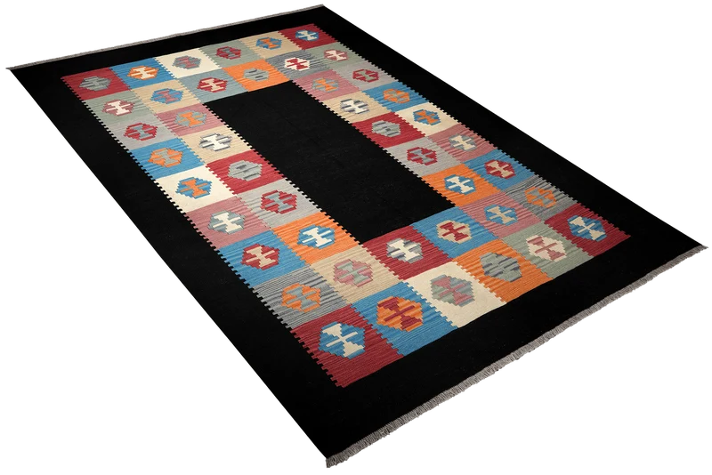 Kelim Gashgai · Handgewebt – Schwarz, 289x209 cm