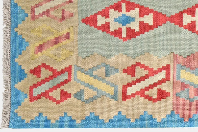 Kelim Gashgai · Handgewebt – Grün, 300x80 cm