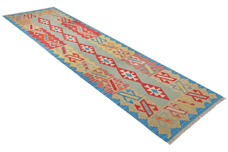 Kelim Gashgai · Handgewebt – Grün, 300x80 cm
