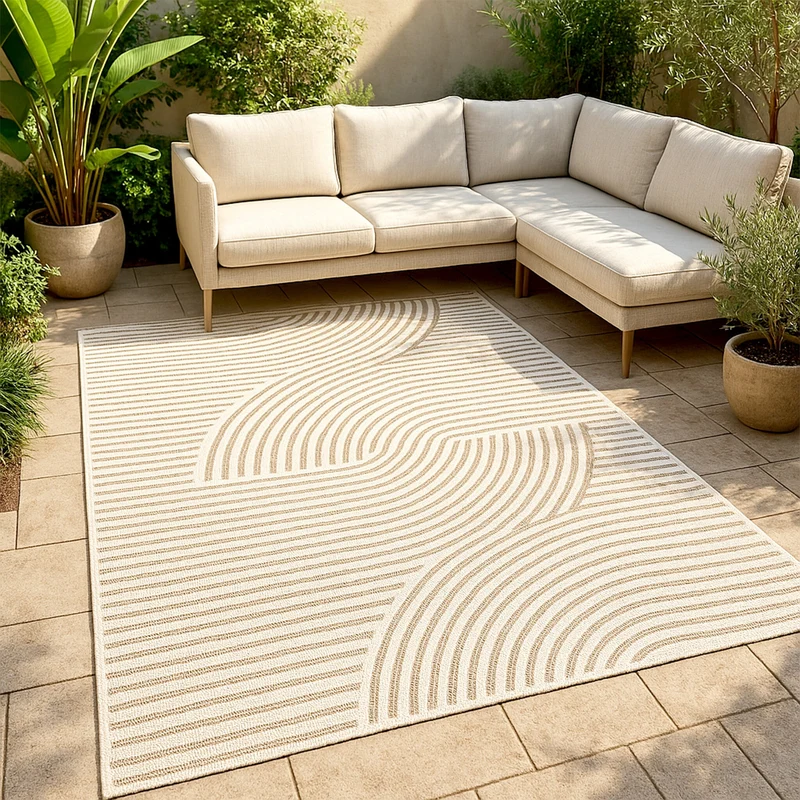 Teppich Modern - Nori Curves Weiß Taupe