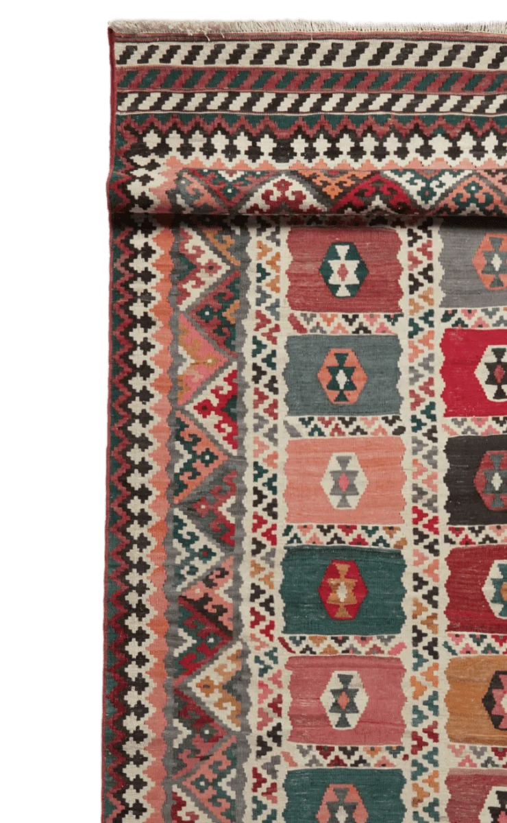 Kelim Gashgai Old · Handgewebt – Bunt, 477x128 cm