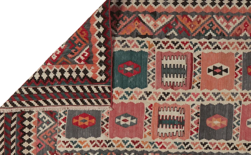 Kelim Gashgai Old · Handgewebt – Bunt, 477x128 cm