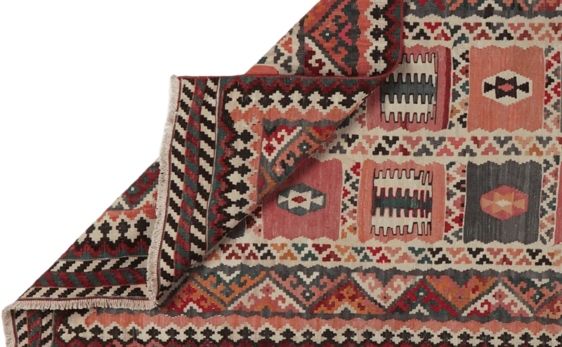 Kelim Gashgai Old · Handgewebt – Bunt, 477x128 cm