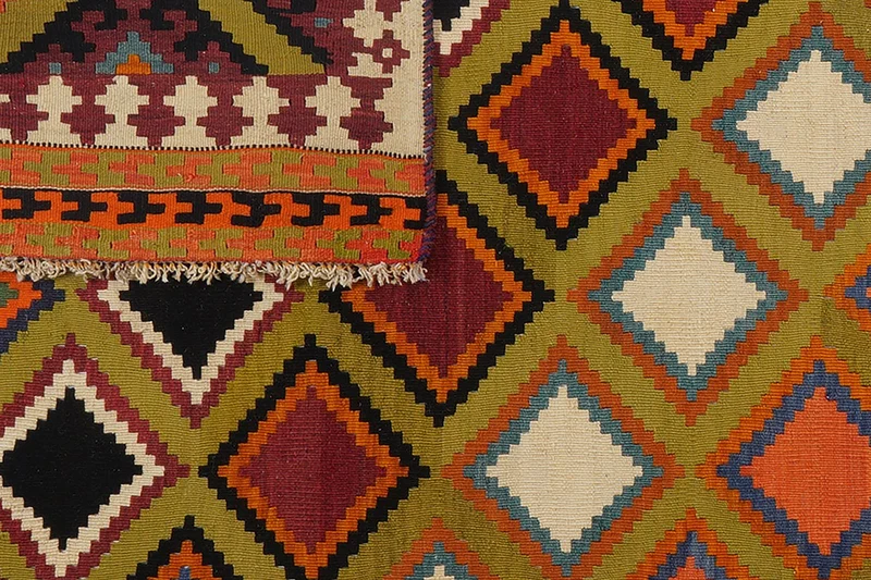 Kelim Gashgai Old · Handgewebt – Grün, 264x140 cm