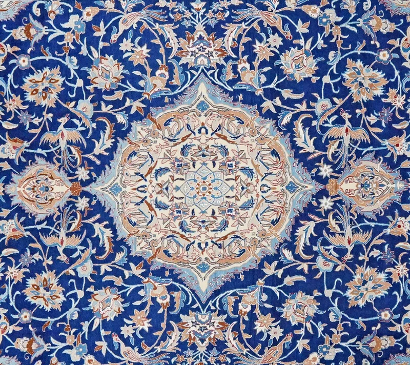 Nain 9La · Handgeknüpft – Blau, 376x251 cm