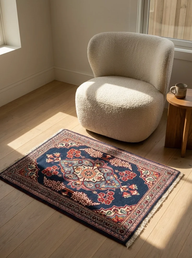 Kashan · Handgeknüpft – Blau, 80x62 cm