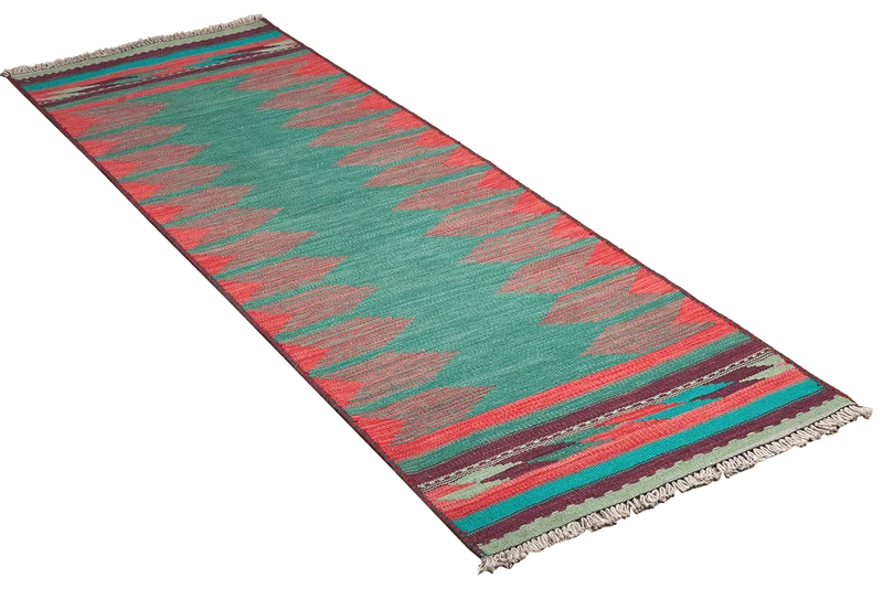 Kelim Gashgai · Handgewebt – Grün, 203x65 cm