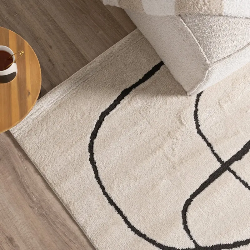Japandi Teppich - Yori Lines Creme Schwarz