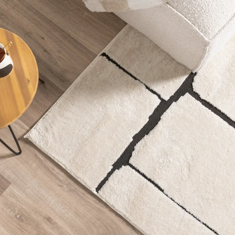 Japandi Teppich - Yori Blocks Creme Schwarz