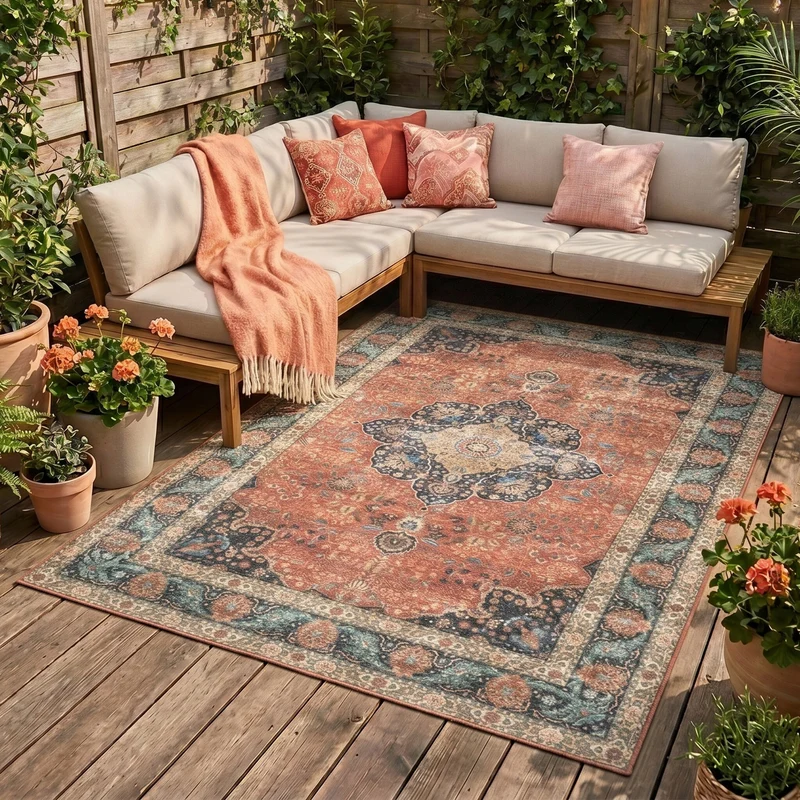 In- & Outdoor Teppich Vintage - Kairo Medaillon Terra Dunkelblau