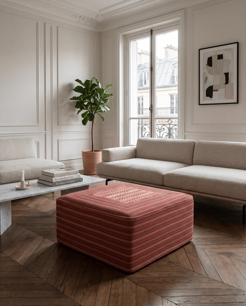 Kelim Pouf · Handgefertigt – Bunt, 90x90 cm