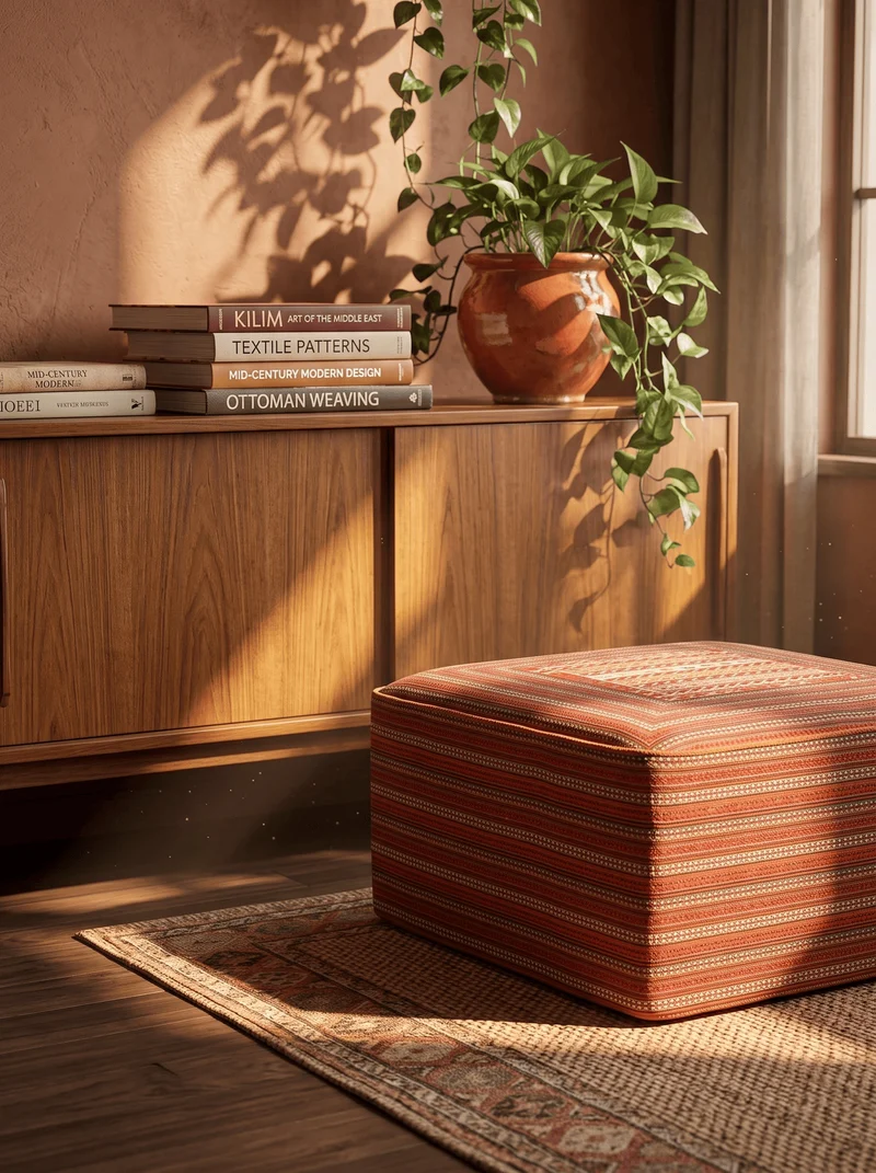 Kelim Pouf · Handgefertigt – Bunt, 90x90 cm
