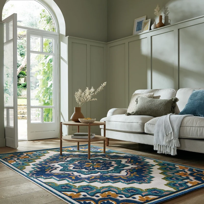 In- & Outdoor Teppich - Batio Floral Blau Grün