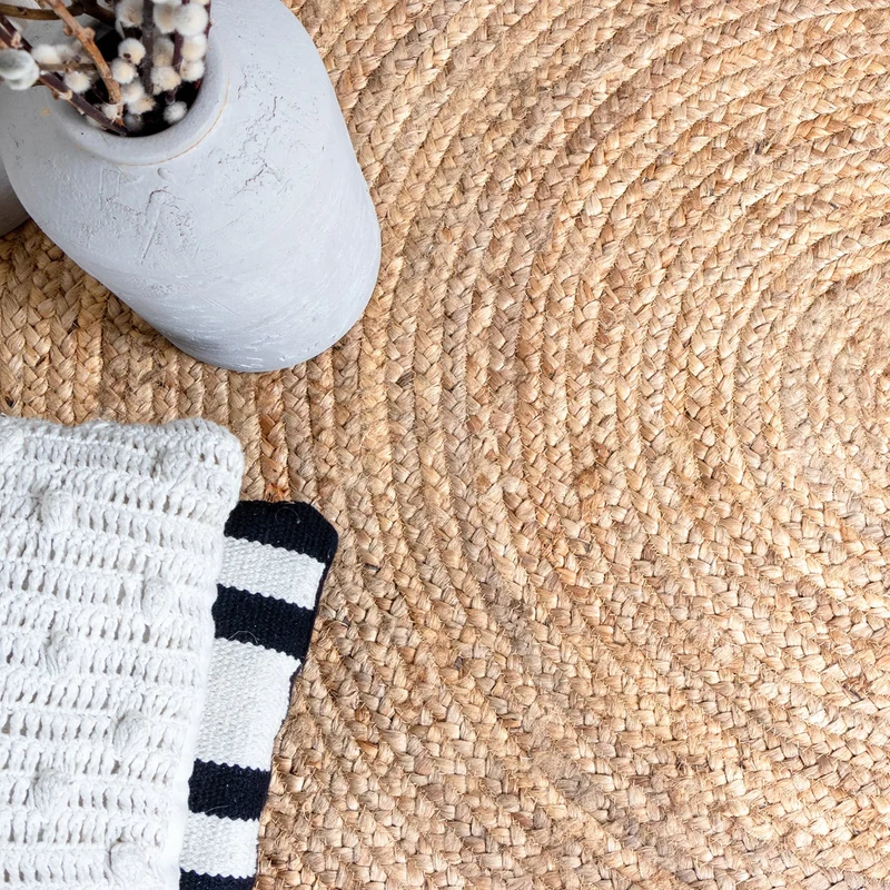 Jute Teppich Rund - Fair Natur Weiß