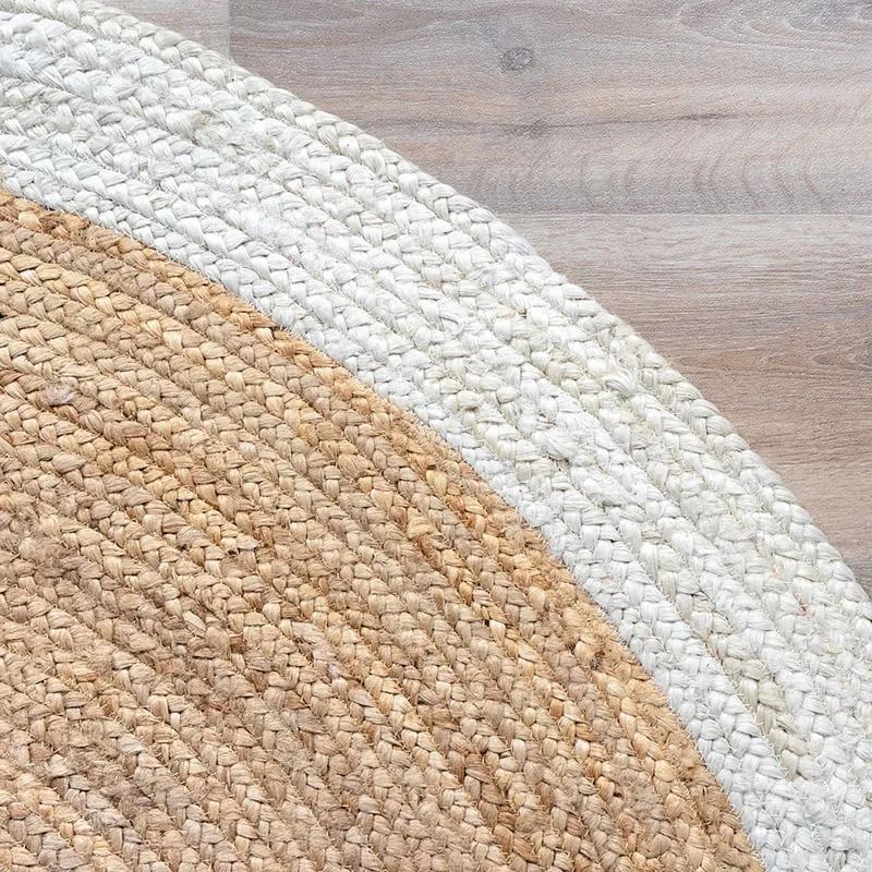 Jute Teppich Rund - Fair Natur Weiß