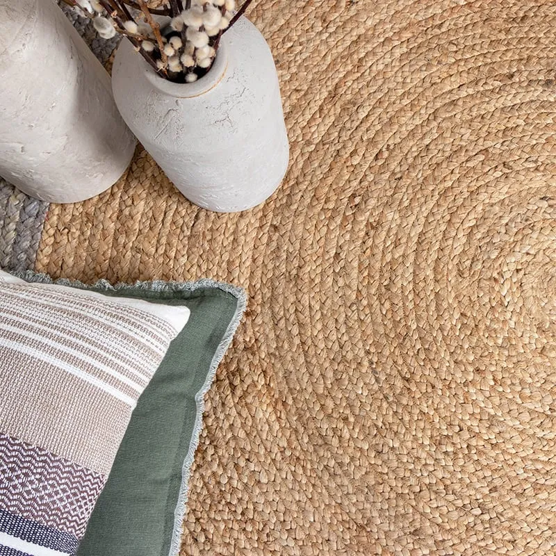Jute Teppich Rund - Fair Natur Grau