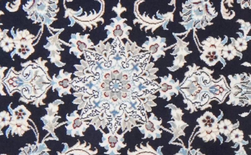 Nain 12La · Handgeknüpft – Blau, 376x78 cm
