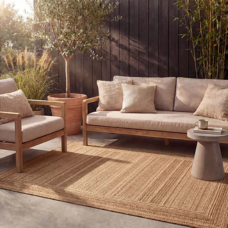 Garten Teppich Jute - Mavi Stripes Creme Braun