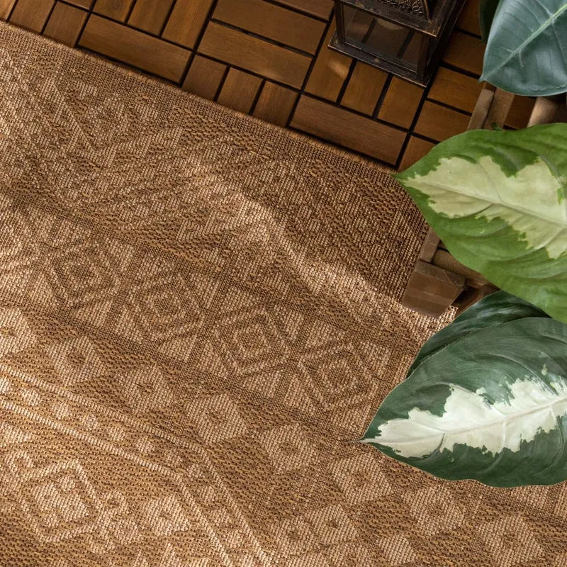 Garten Teppich Jute - Mavi Medaillon Creme Braun