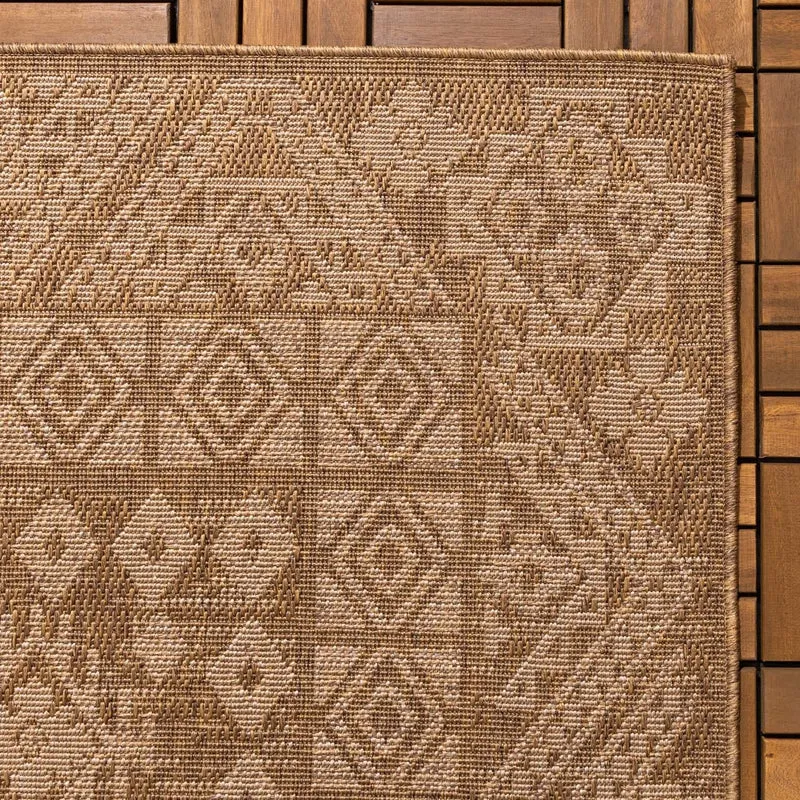 Garten Teppich Jute - Mavi Medaillon Creme Braun