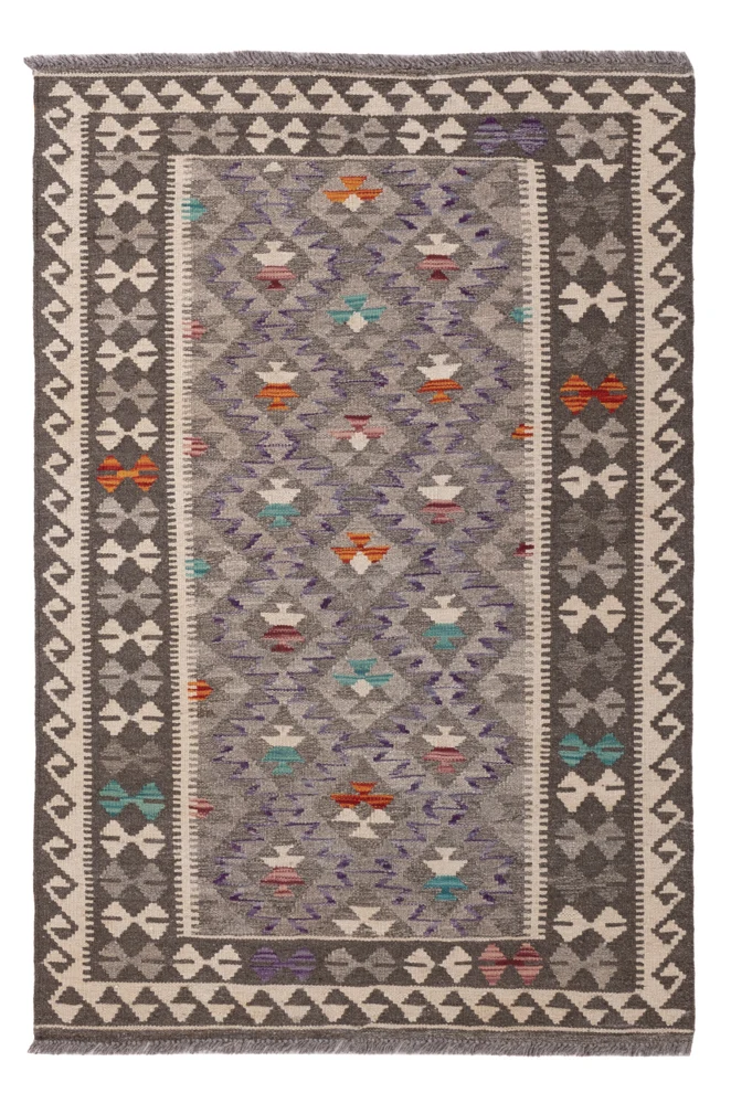 Kelim Maimene Teppich 103x154cm - Wollteppich - natur