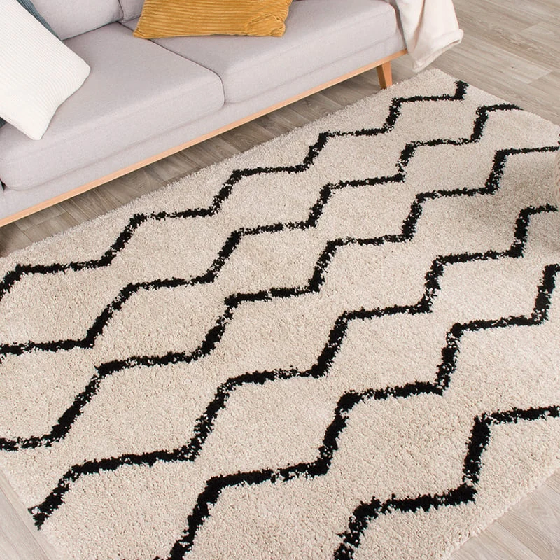 Teppich Hochflor - Grand Moves Creme Schwarz