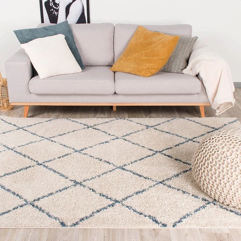 Teppich Hochflor - Grand Lines Creme Blau