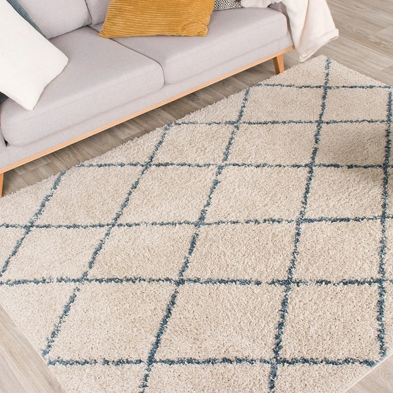 Teppich Hochflor - Grand Lines Creme Blau