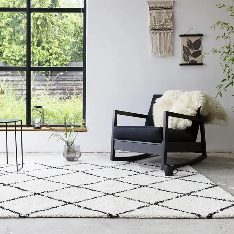 Teppich Hochflor - Grand Lines Creme Schwarz