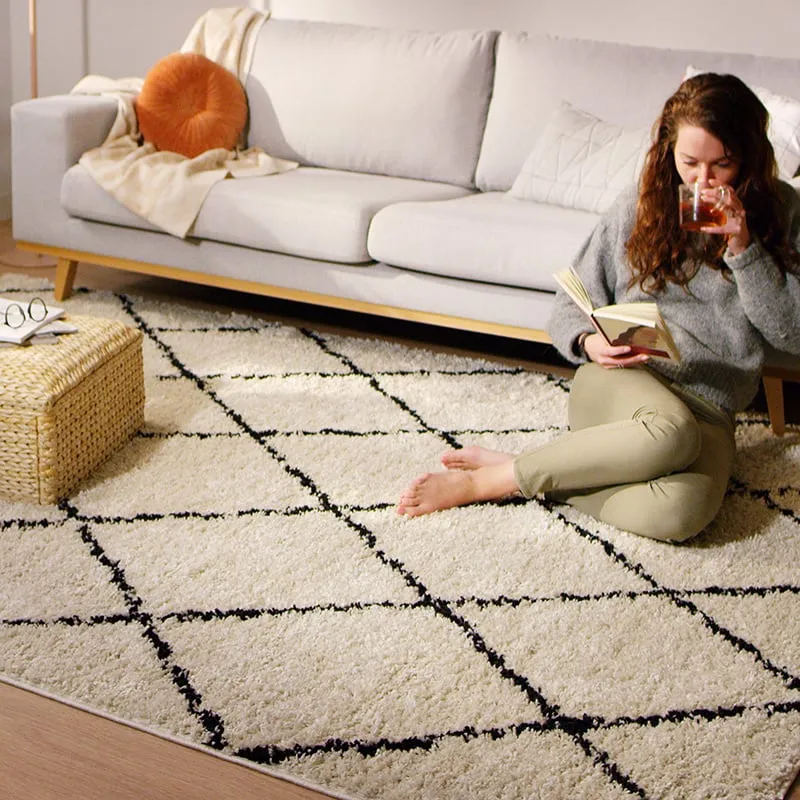 Teppich Hochflor - Grand Lines Creme Schwarz