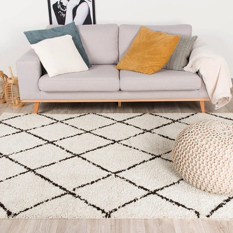 Teppich Hochflor - Grand Lines Creme Schwarz