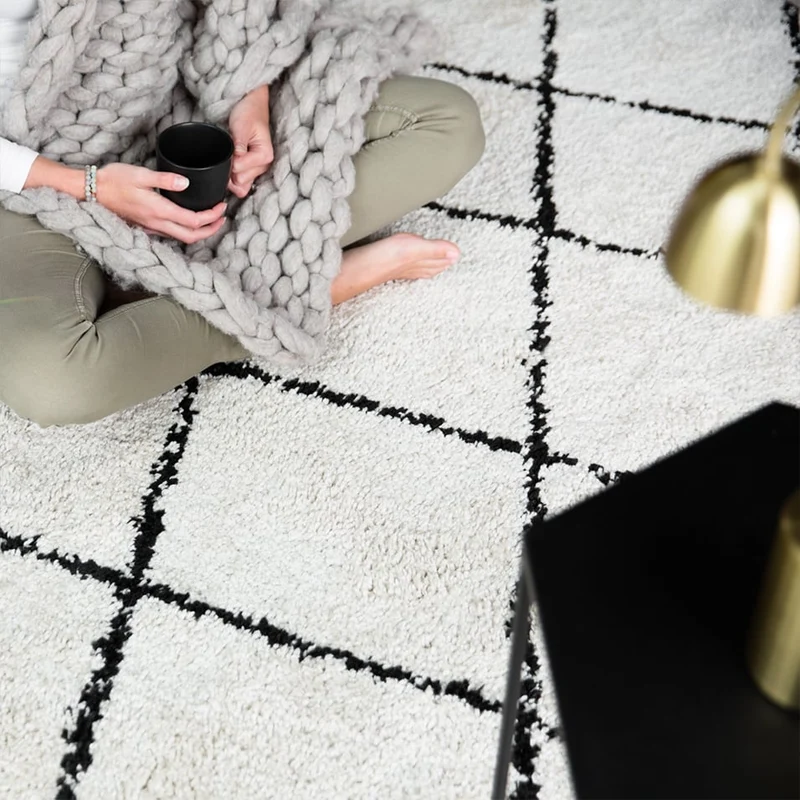 Teppich Hochflor - Grand Lines Creme Schwarz