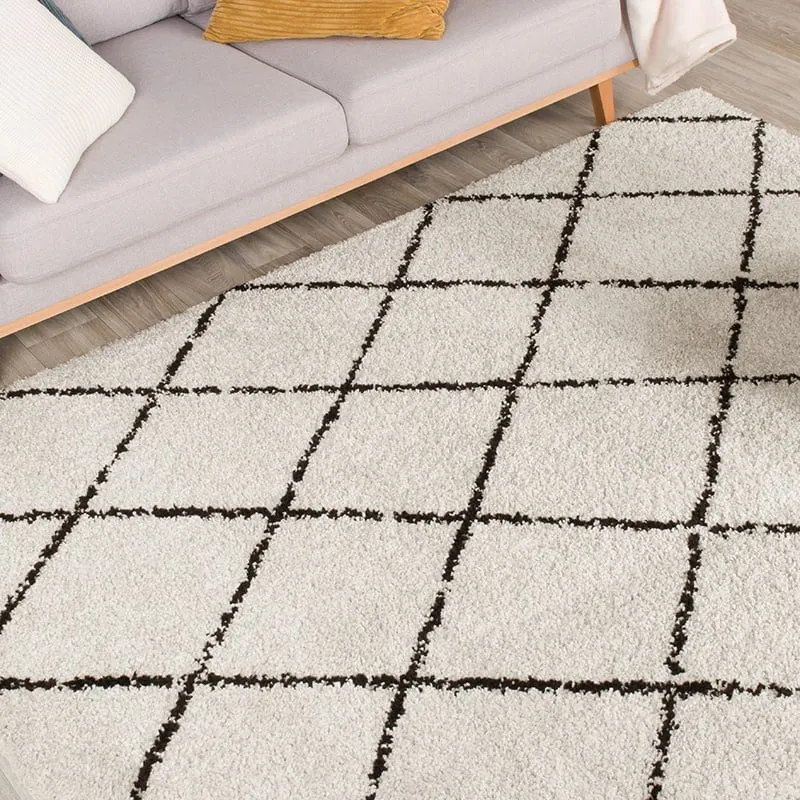 Teppich Hochflor - Grand Lines Creme Schwarz