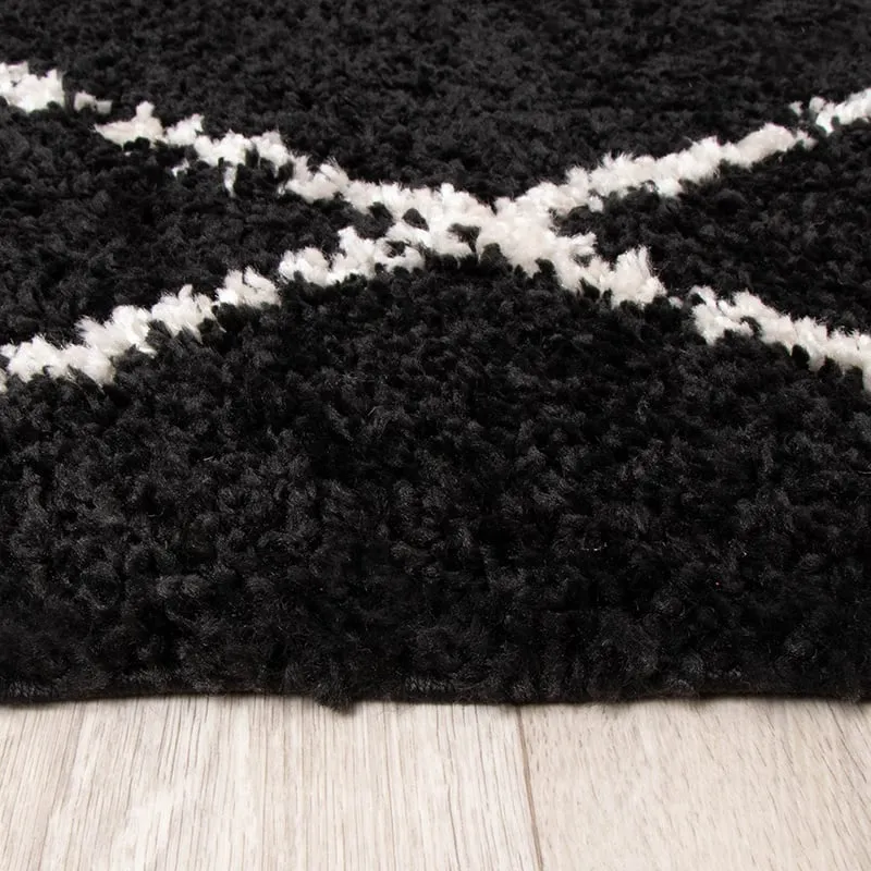 Teppich Hochflor - Grand Lines Schwarz Creme
