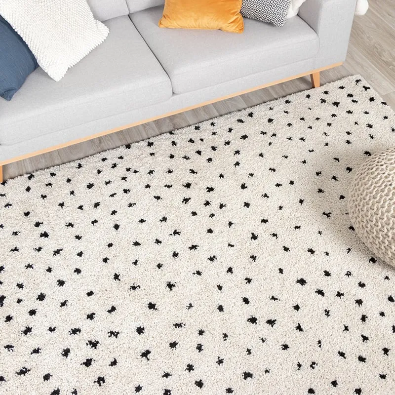 Teppich Hochflor - Grand Dots Creme Schwarz