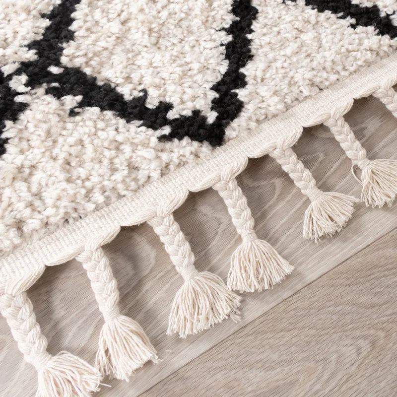 Teppich Hochflor - Grand Diamond Weave Creme Schwarz