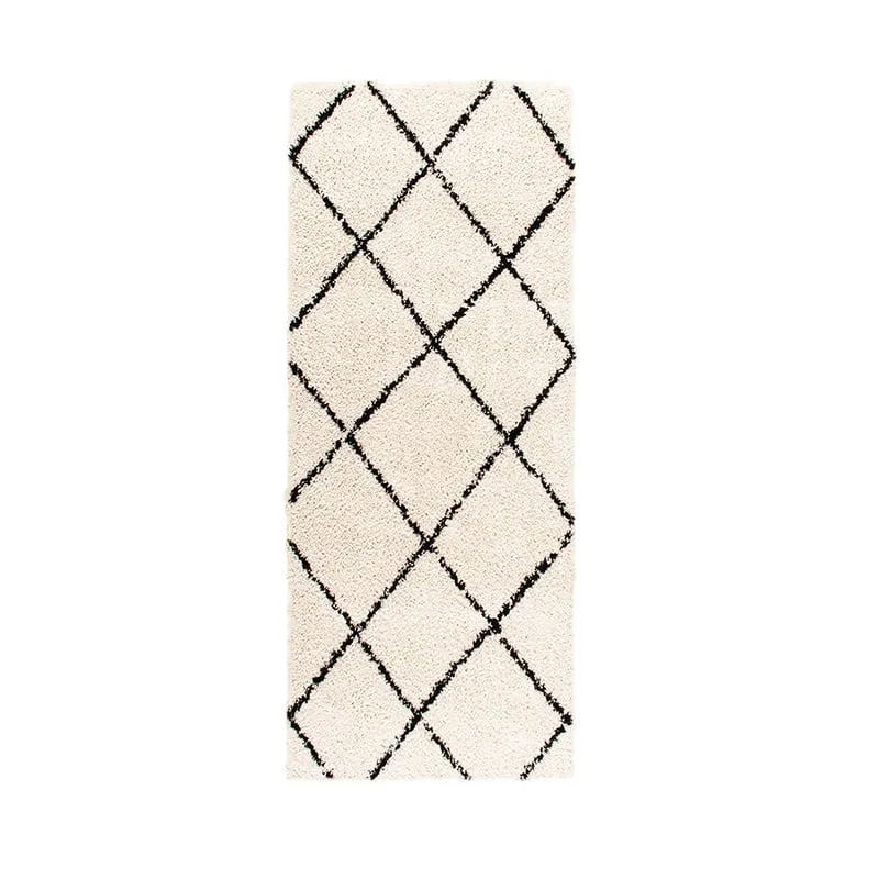 Hochflor Läufer - Grand Lines Creme Schwarz