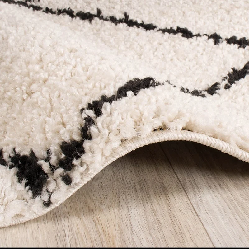 Hochflor Läufer - Grand Lines Creme Schwarz