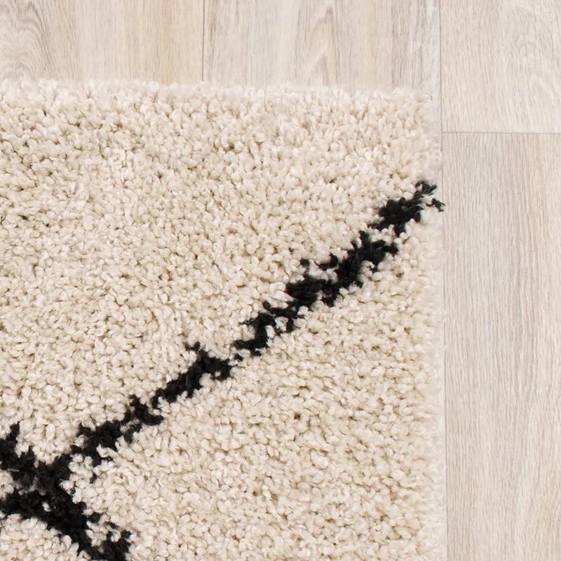 Hochflor Läufer - Grand Lines Creme Schwarz