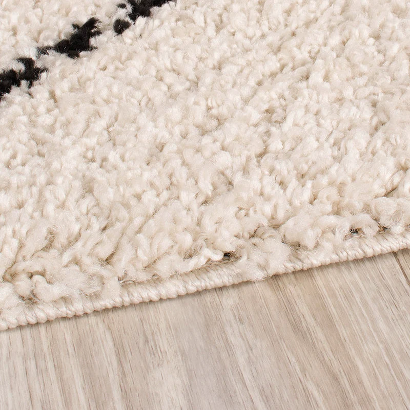 Hochflor Läufer - Grand Lines Creme Schwarz
