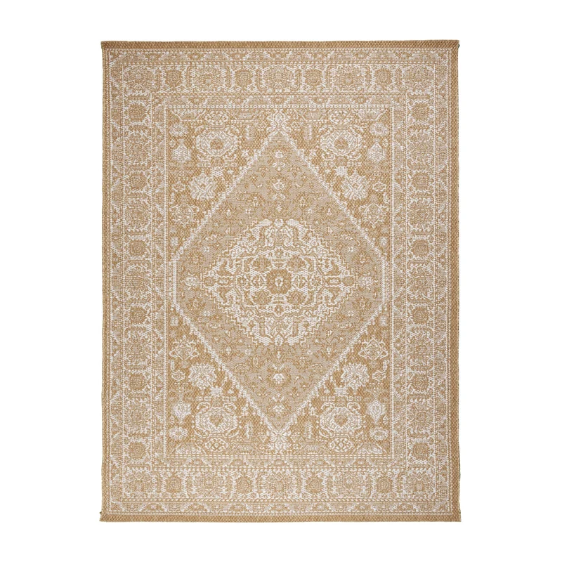 In- & Outdoor Jute Teppich - Daisy Medaillon Weiß