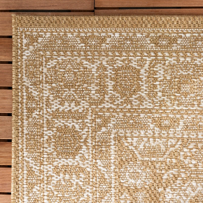 In- & Outdoor Jute Teppich - Daisy Medaillon Weiß
