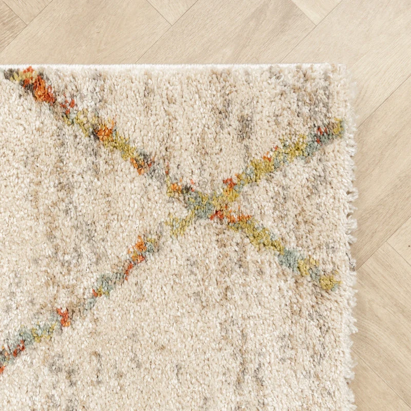 Hochflor Teppich - Blend Lines Creme Bunt