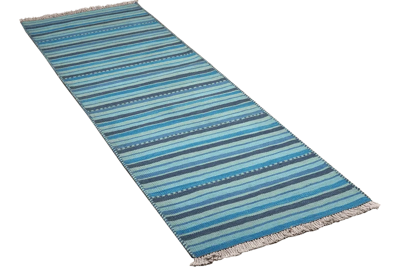 Kelim Gashgai · Handgewebt – Blau, 196x60 cm