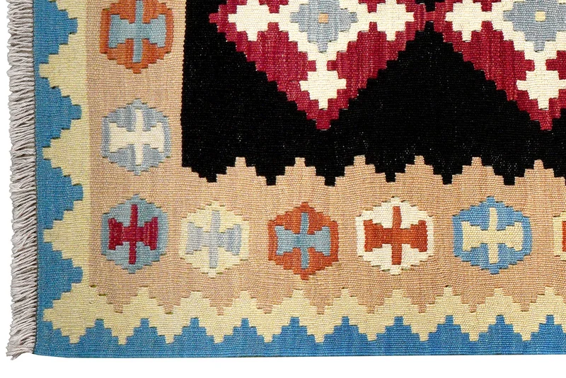 Kelim Gashgai · Handgewebt – Schwarz, 300x92 cm